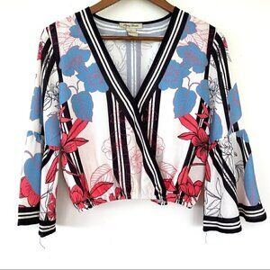 Flying Tomato surplice cropped top, with 3/4 length bell sleeves